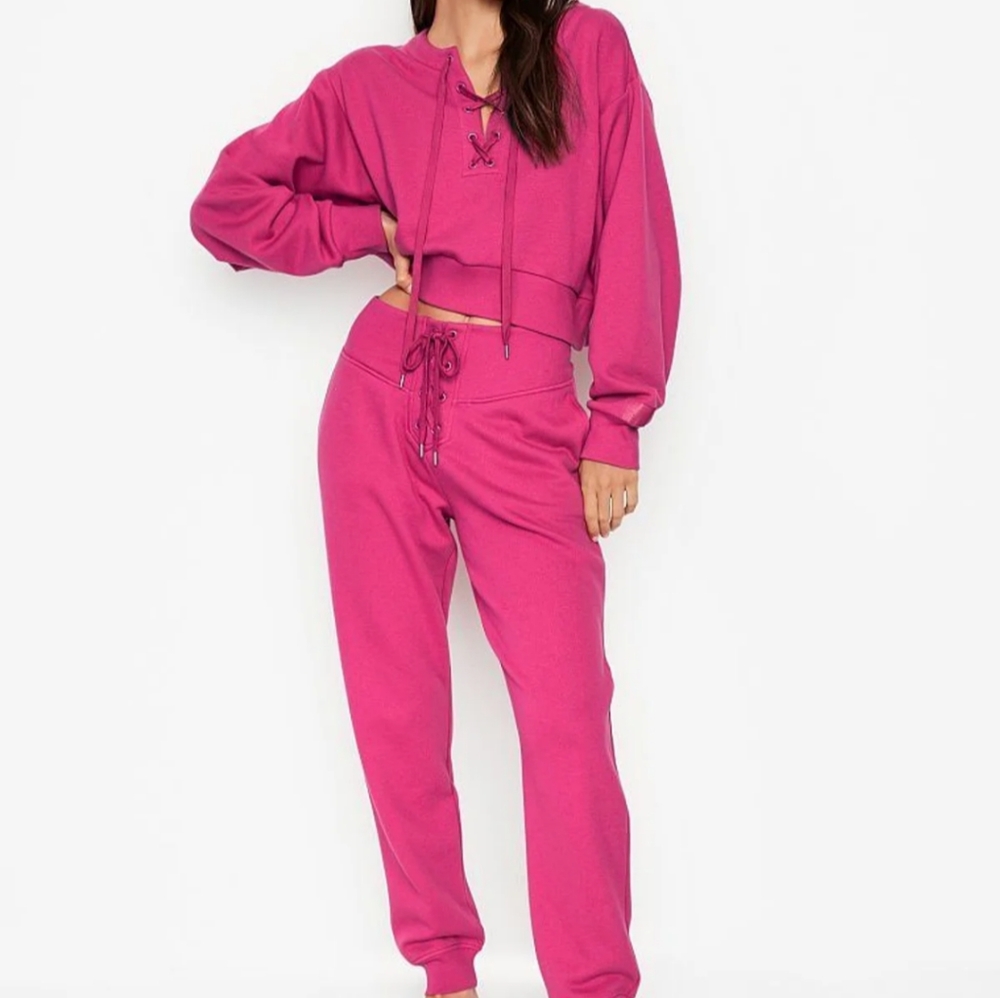VS Jogger Set Cotton Fleece Lace Up Top & Bottoms - Picture 1 of 7